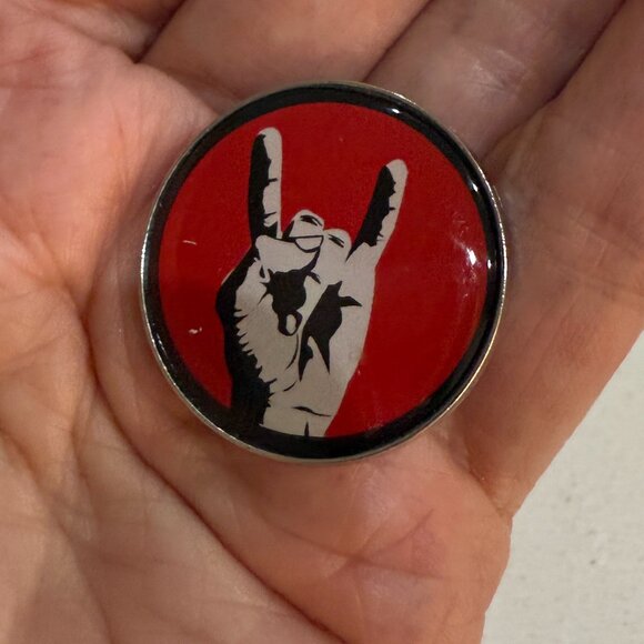 Rock and Roll Hand Gesture Badge Pin - Picture 2 of 4